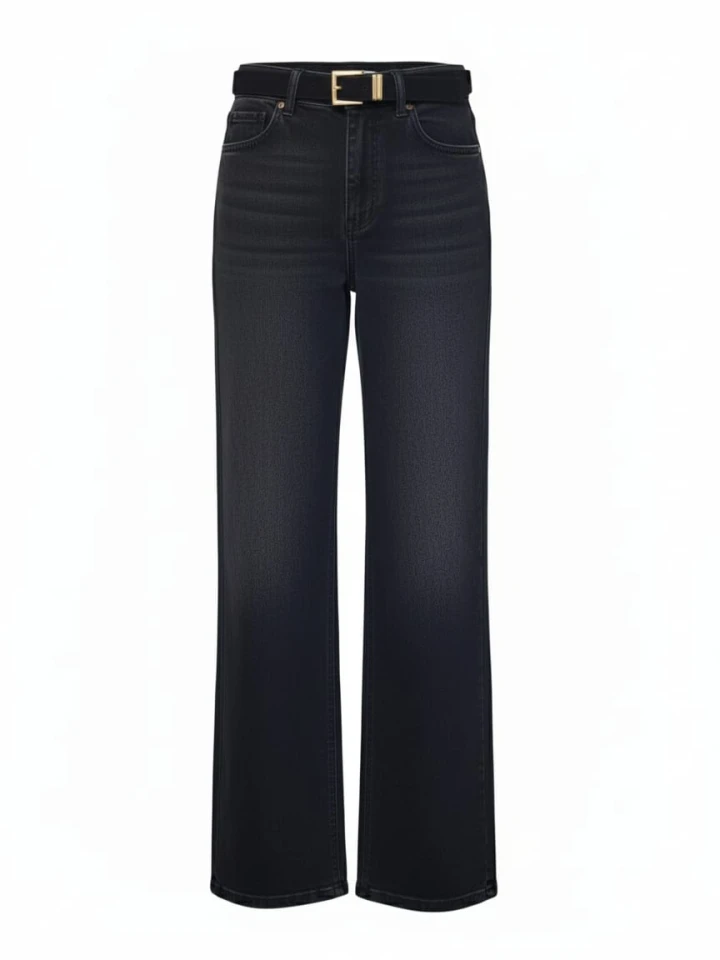 Yüksek Bel  Nubuk Kemerli Geniş Paça Jean (wide leg)