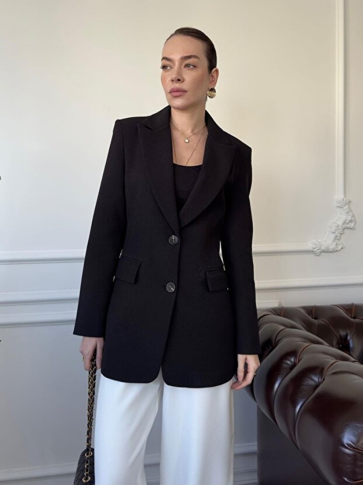 Telablanka Nevür Detay Belden Oturtmalı Premium Blazer Ceket