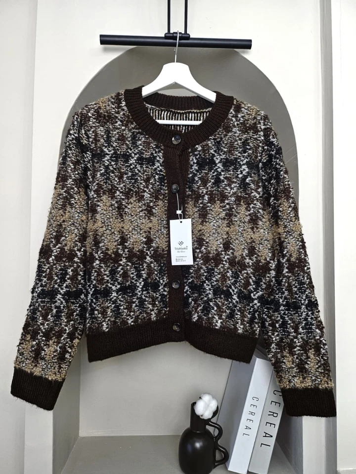 Etnik Desen Kahverengi Triko Hırka