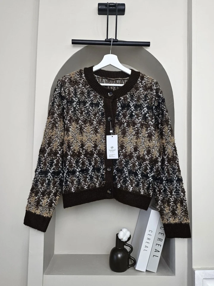 Etnik Desen Kahverengi Triko Hırka