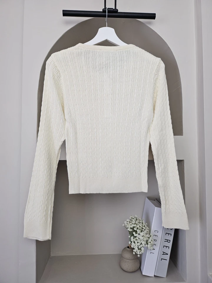 Açık Yaka Örgülü Purry Kazak