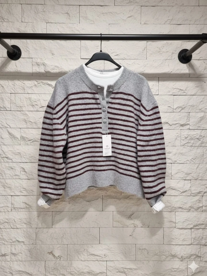 Oversize Çizgili Önden Düğmeli Yumoş Kazak