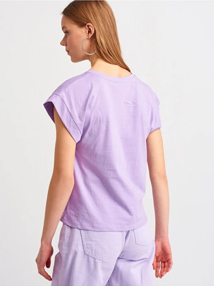 Dilvin 3504 Bisiklet Yaka Penye T-Shirt-Lila