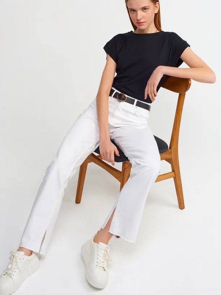 Dilvin 3504 Bisiklet Yaka Penye T-Shirt-Lila